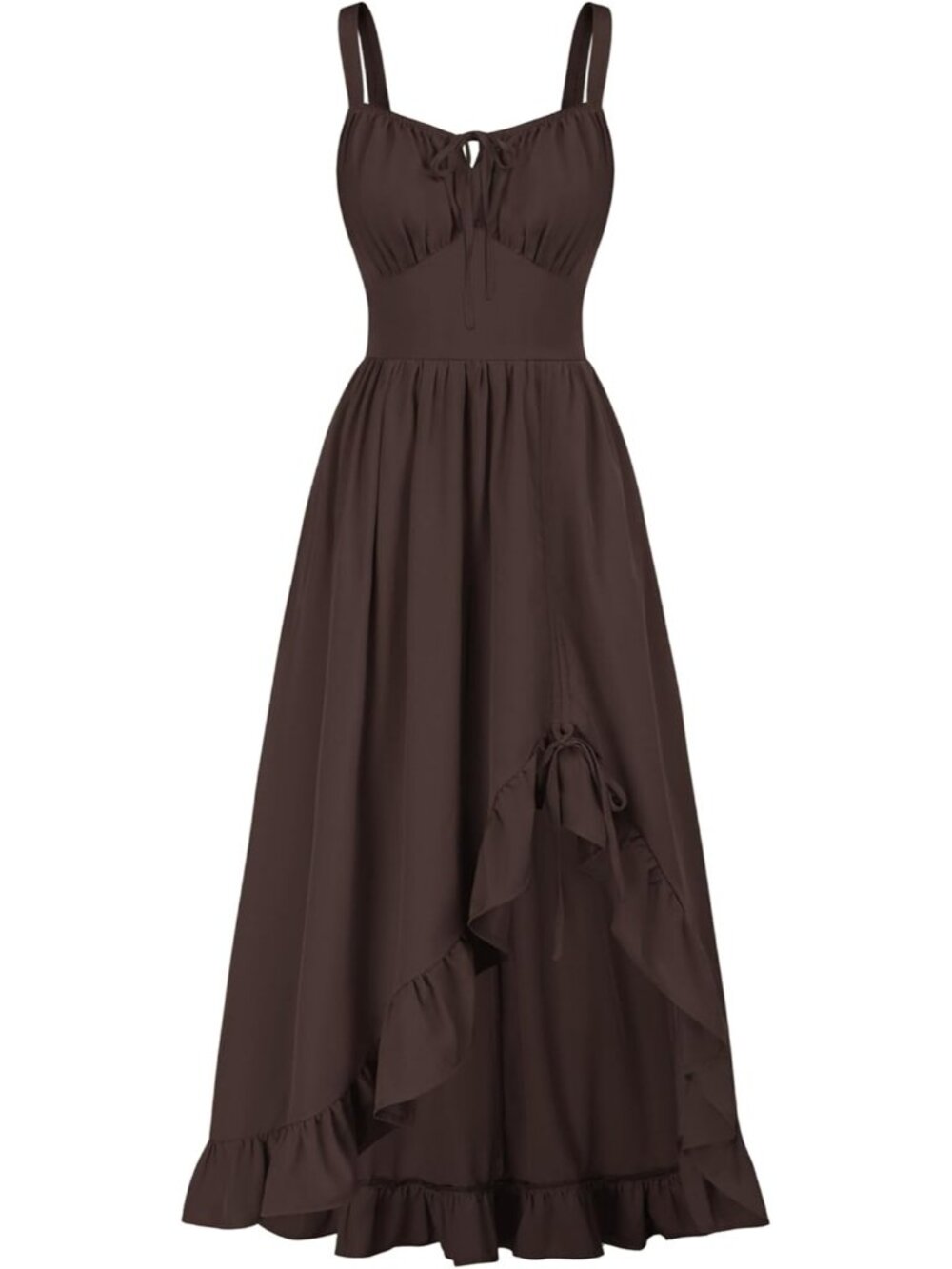 Women's Dark Brown Sleeveless Renaissance Corset Flowy Milkmaid Costumes Dress - Picture 1 of 6